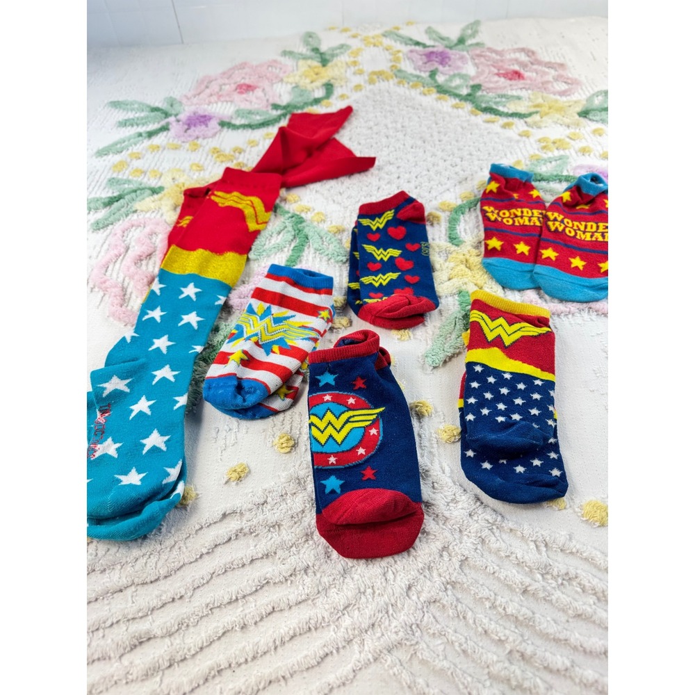 DC Comics Wonder Woman Novelty Socks Lot Ankle and Cape Knee High 6 Pairs - Picture 1 of 7